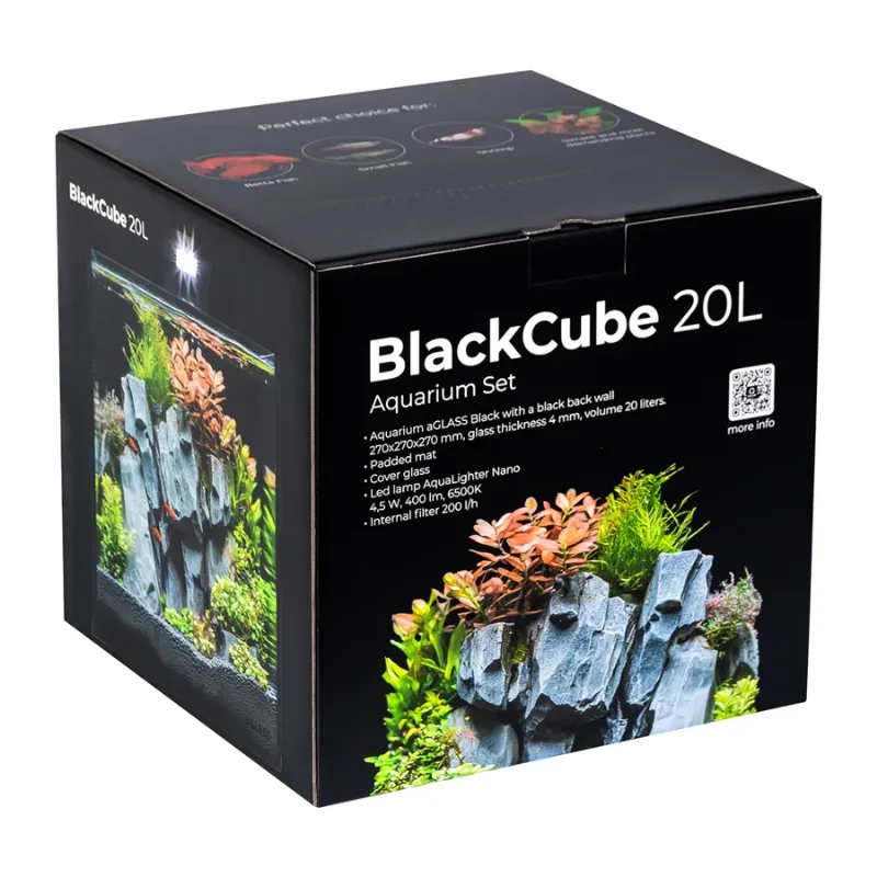 Акваріумний набір BlackCube 20 літрів, з чорною задньою стінкою, 27х27х27 см, скло 4 мм AquaLighter BlackCube Aquarium Kit