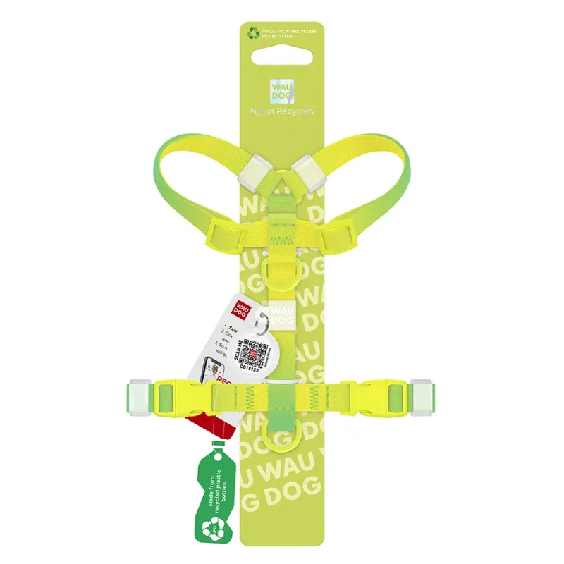 Шлея для собак анатомічна H-подібна, градієнт, XS, салатовий WAUDOG Nylon Recycled Harness