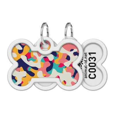 Адресник для собак и котов металлический, кость «Камо разноцветный», M WAUDOG Smart ID Tag Multicolor Camo