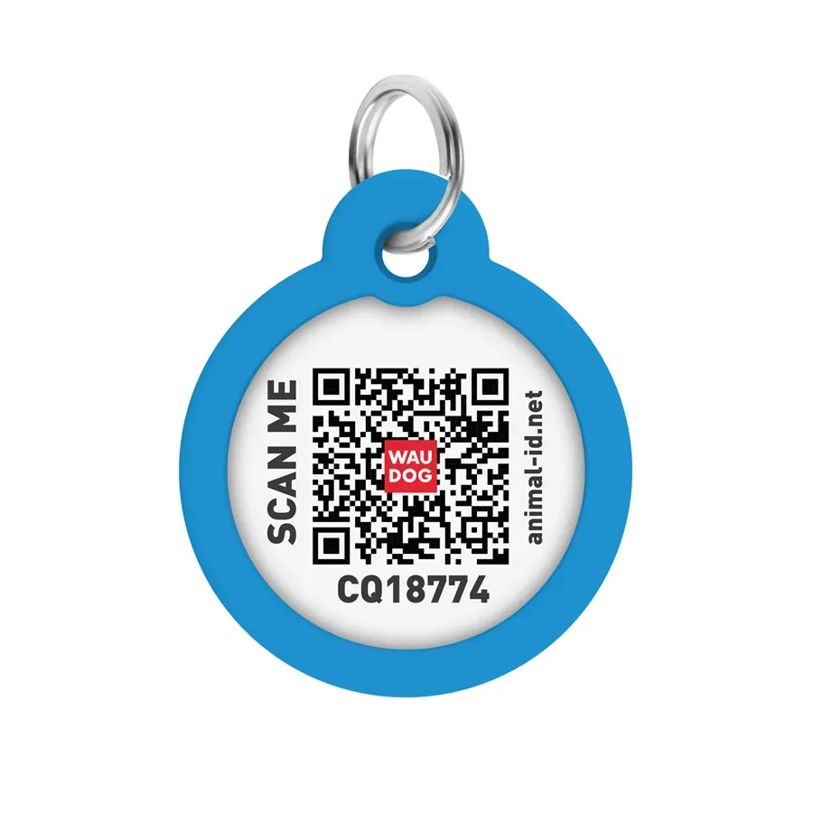 Адресник для собак и котов металлический, круг «Градиент голубой», L WAUDOG Smart ID Tag Blue Gradient