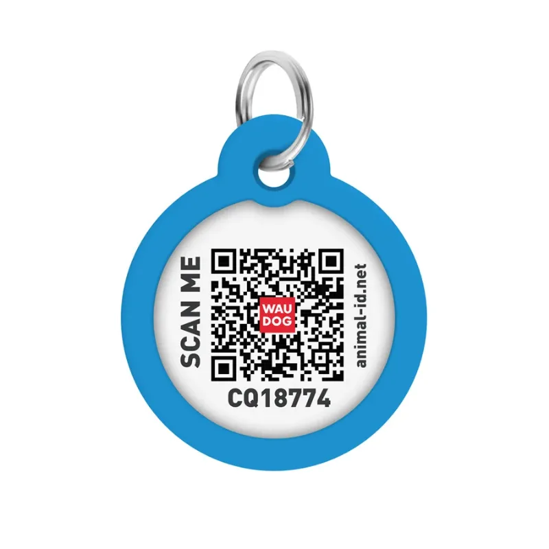Адресник для собак и котов металлический, круг «Градиент голубой», L WAUDOG Smart ID Tag Blue Gradient