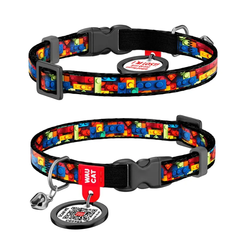 Нашийник для котів нейлоновий «Блоки», XS WAUCAT Nylon Collar Blocks