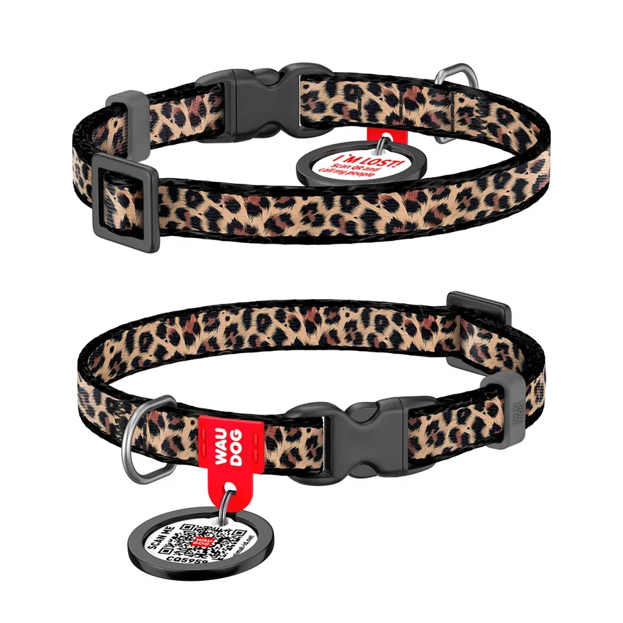 Нашийник для котів та дрібних порід собак нейлоновий «Леопард», XS WAUDOG Nylon Collar Leopard