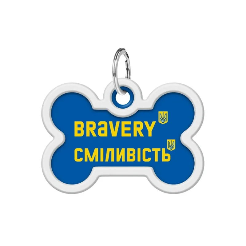 Адресник для собак и котов металлический, кость «Смелость», M WAUDOG Smart ID Tag Courage
