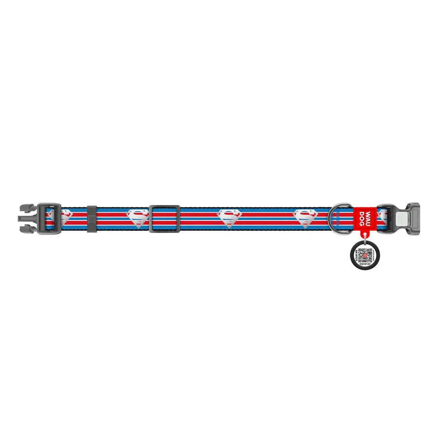 Нашийник для собак нейлоновий, світловідбивний «Супермен ретро», M WAUDOG Nylon DC Comics Collar Superman Retro