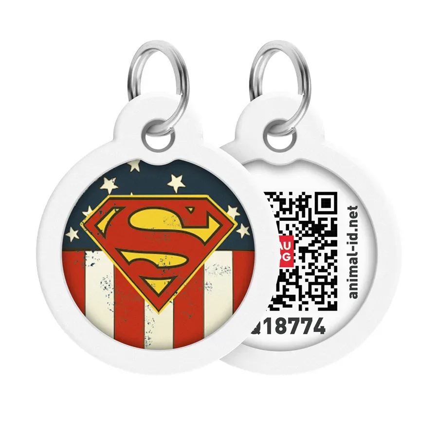Адресник для собак і котів металевий, коло «Супермен Америка», L WAUDOG Smart ID Tag Superman America