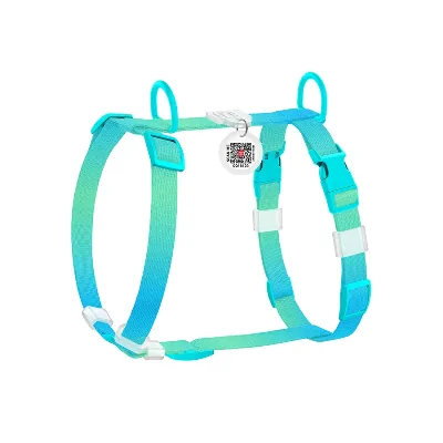 Шлея для собак анатомическая H-образная, градиент, XS, голубой WAUDOG Nylon Recycled Harness