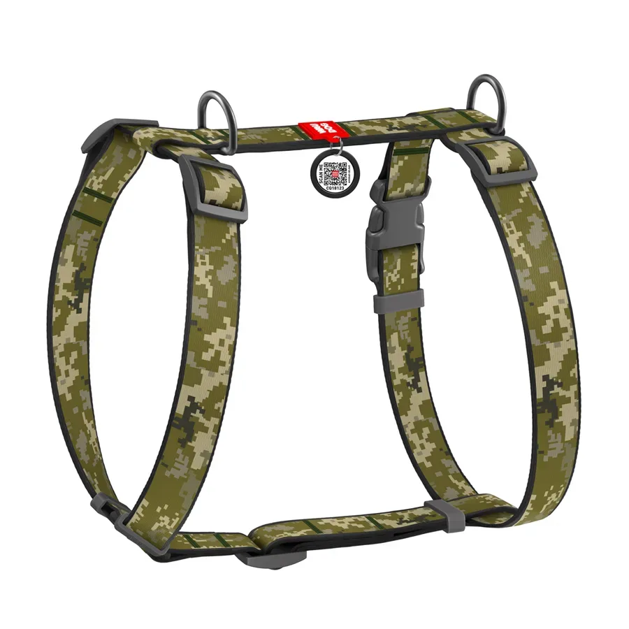 Шлея для собак анатомічна H-подібна «Мілітарі», M WAUDOG Nylon Anatomic Harness Military