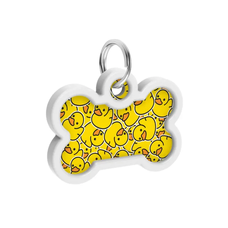 Адресник для собак і котів металевий, кістка «Качки», M WAUDOG Smart ID Tag Ducks