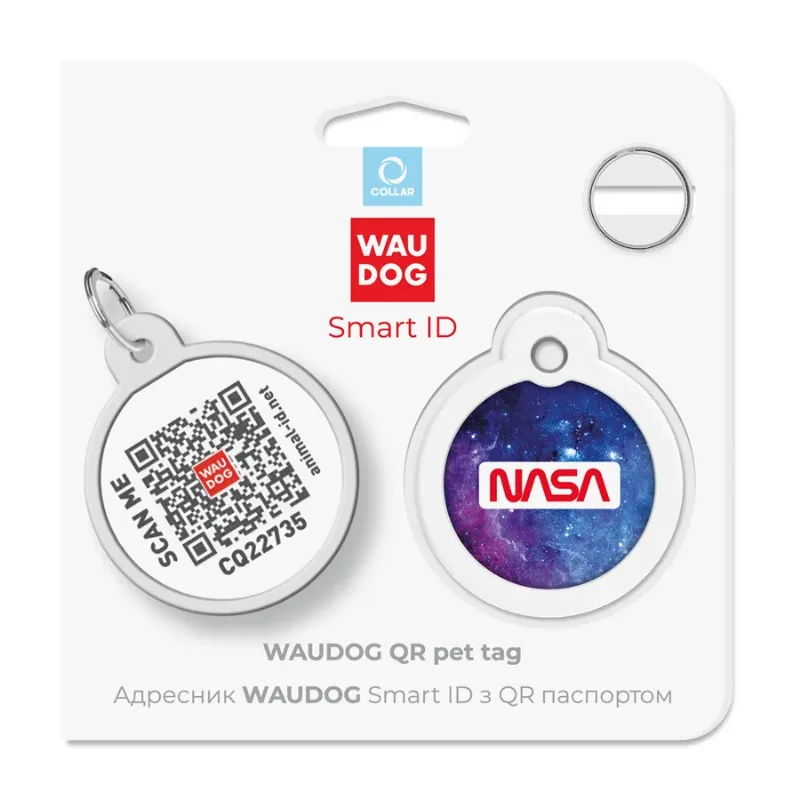 Адресник для собак і котів металевий, коло «NASA21», L WAUDOG Smart ID Tag NASA21