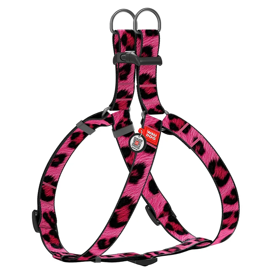 Шлея для собак «Леопард розовый», M WAUDOG Nylon Harness Pink Leopard