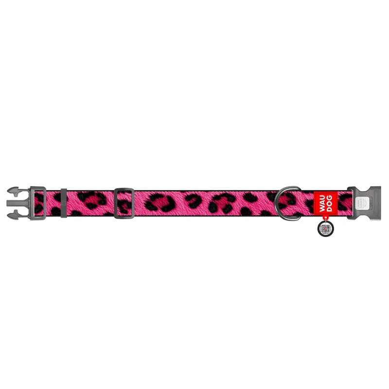 Ошейник для собак нейлоновый «Леопард розовый», XXL WAUDOG Nylon Collar Pink Leopard