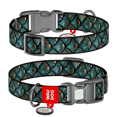 Ошейник для собак нейлоновый c QR адресником «Чешуя», XXL WAUDOG Nylon Collar Scales