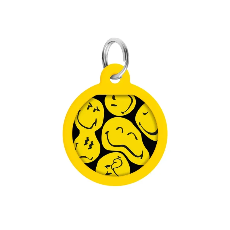 Адресник для собак і котів металевий, коло «Смайли на чорному», S WAUDOG Smart ID Tag Smileys on Black