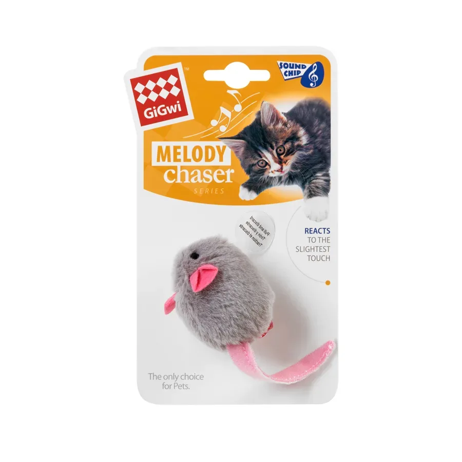 Іграшка для котів Мишка з електронним чипом, штучне хутро, 6 см GiGwi Melody chaser Mouse Sound Chip Toy