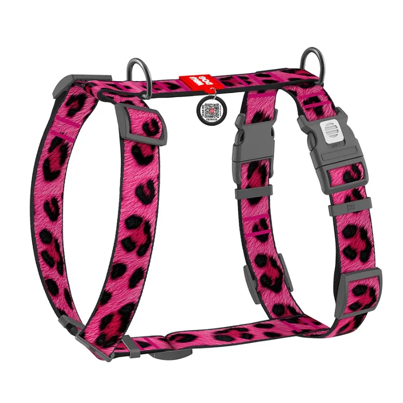 Шлея для собак анатомічна H-подібна «Леопард рожевий», XL WAUDOG Nylon Harness Pink Leopard