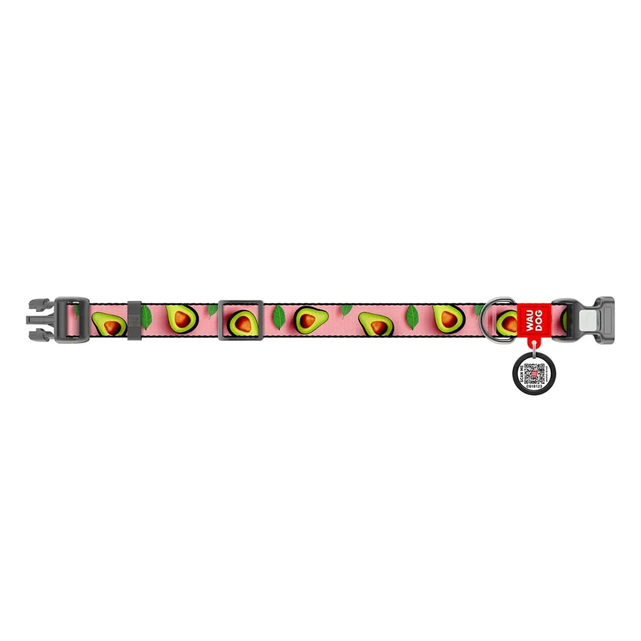 Нашийник для собак нейлоновий «Авокадо на рожевому», XL WAUDOG Nylon Collar Avocado on Pink