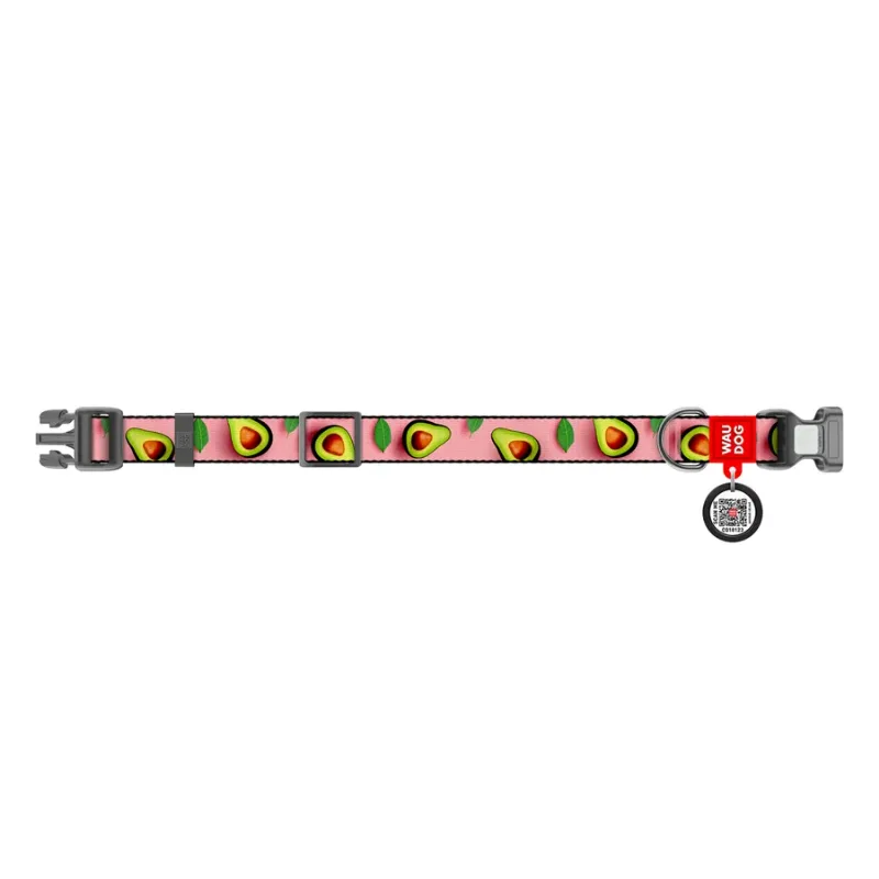 Нашийник для собак нейлоновий «Авокадо на рожевому», XL WAUDOG Nylon Collar Avocado on Pink