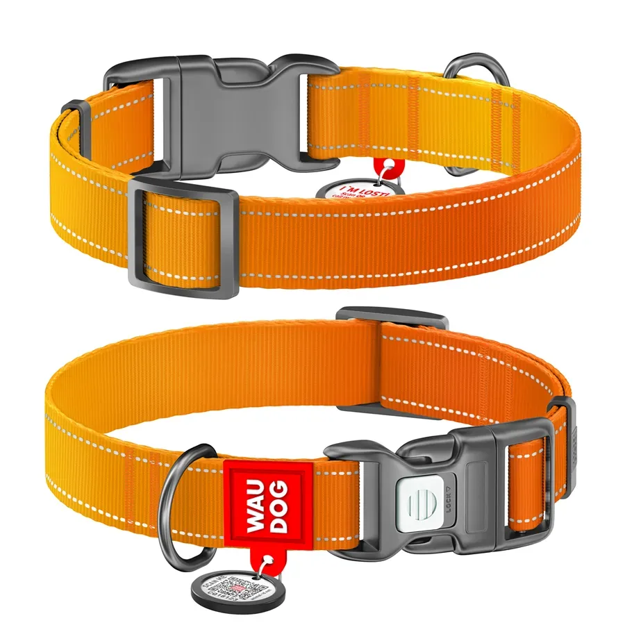 Нашийник для собак нейлоновий, світловідбивний, S, помаранчевий WAUDOG Nylon Mono Collar