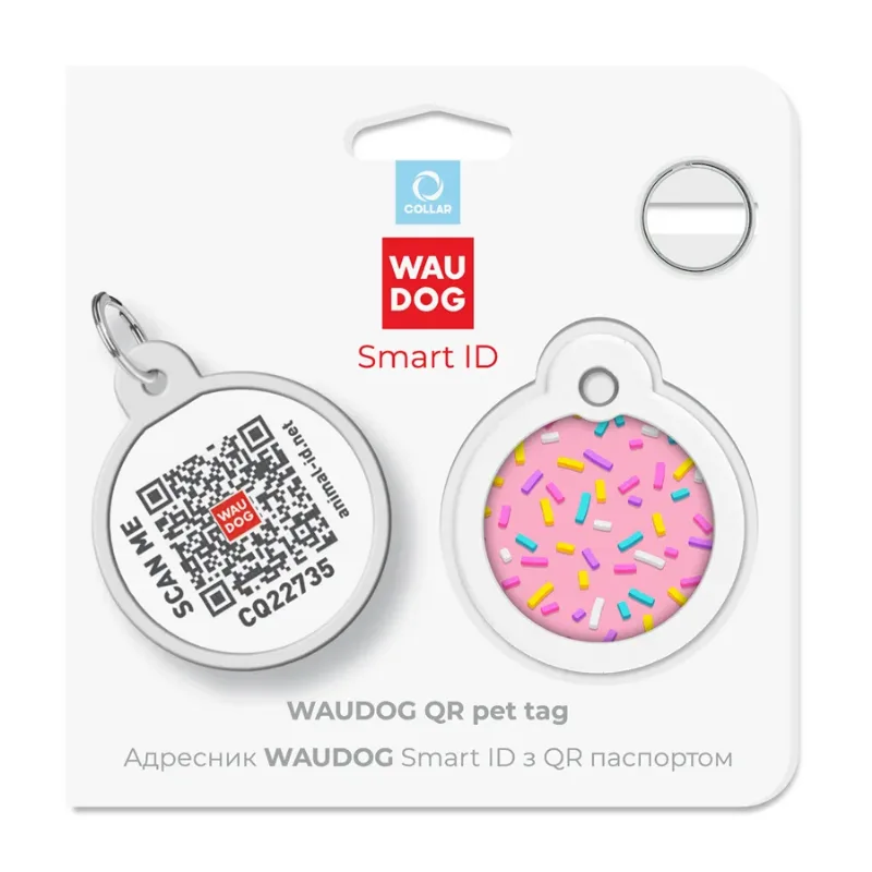 Адресник для собак і котів металевий, коло «Маршмеллоу», L WAUDOG Smart ID Tag Marshmallow