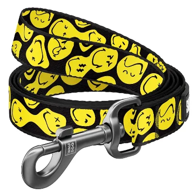 Повідець для собак нейлоновий «Смайли на чорному», L-XXL WAUDOG Nylon Leash Smileys on Black