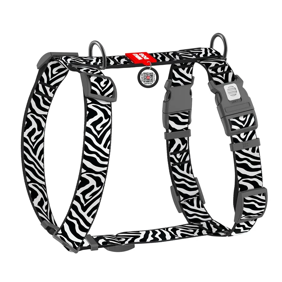 Шлея для собак анатомічна H-подібна «Зебра», XL WAUDOG Nylon Harness Zebra