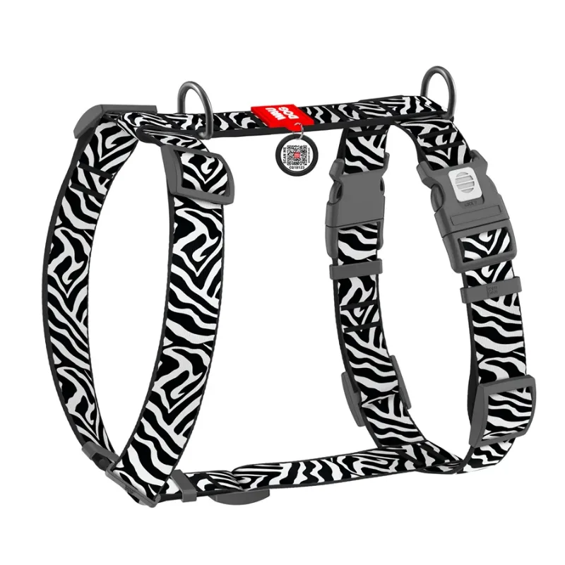 Шлея для собак анатомічна H-подібна «Зебра», XL WAUDOG Nylon Harness Zebra