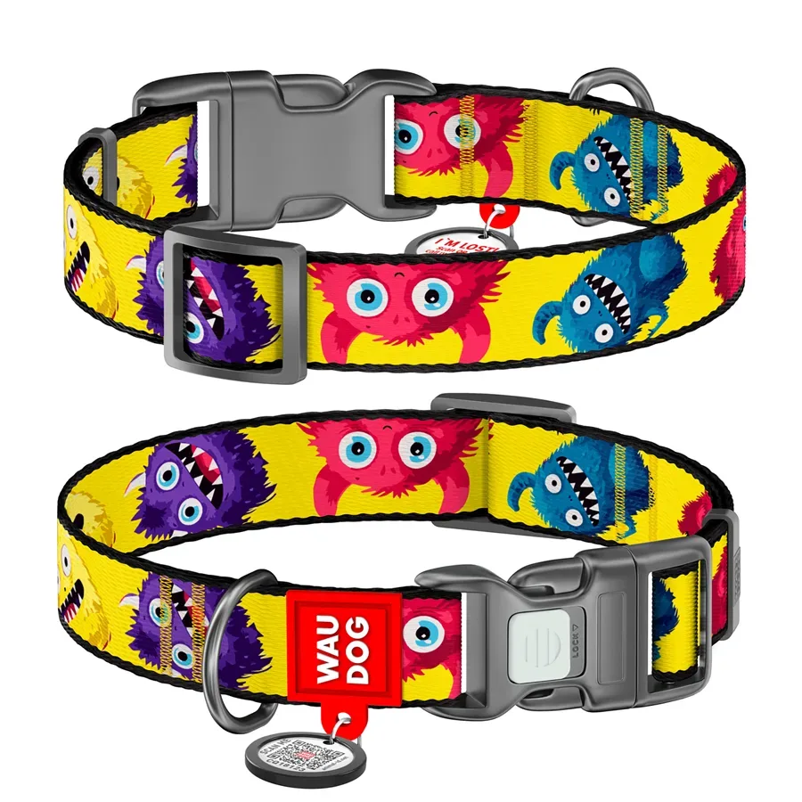 Ошейник для собак нейлоновый «Мохнатые монстры», M WAUDOG Nylon Collar Furry Monsters