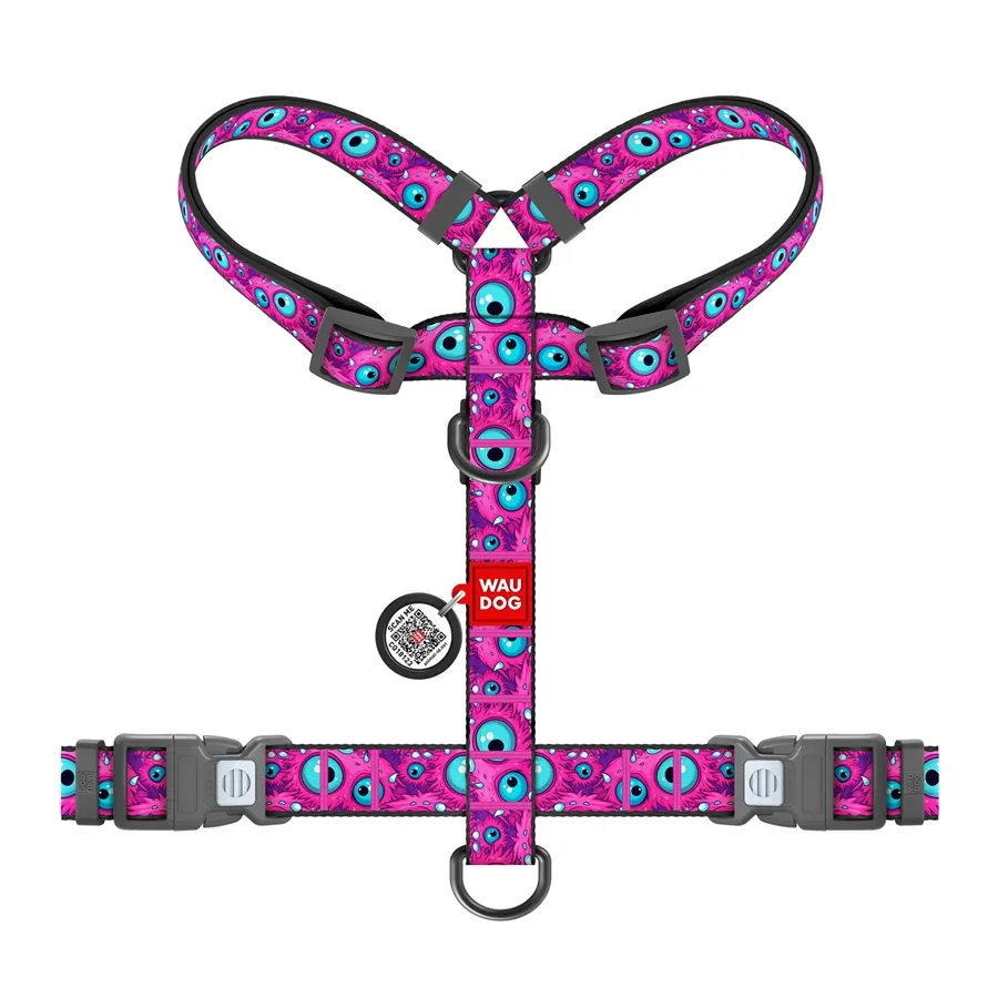 Шлея для собак анатомічна H-подібна «Око монстра», M WAUDOG Nylon Anatomic Harness Monster Eye