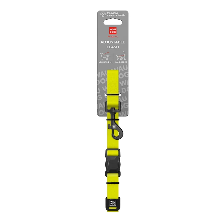 Повідець для собак регульований водостійкий, M, лимонний WAUDOG Magnet Adjustable Leash