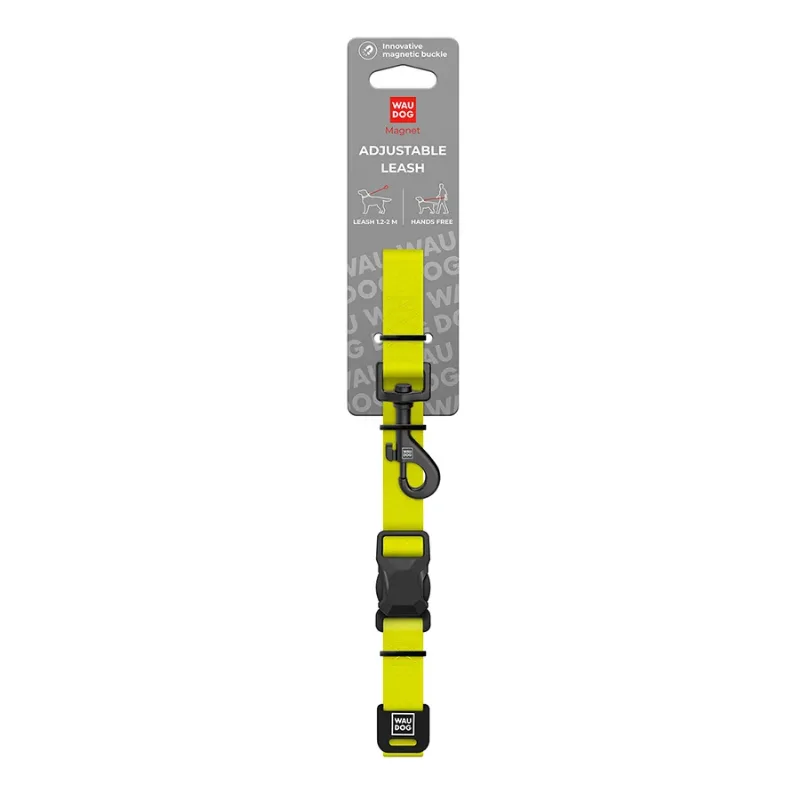Повідець для собак регульований водостійкий, M, лимонний WAUDOG Magnet Adjustable Leash