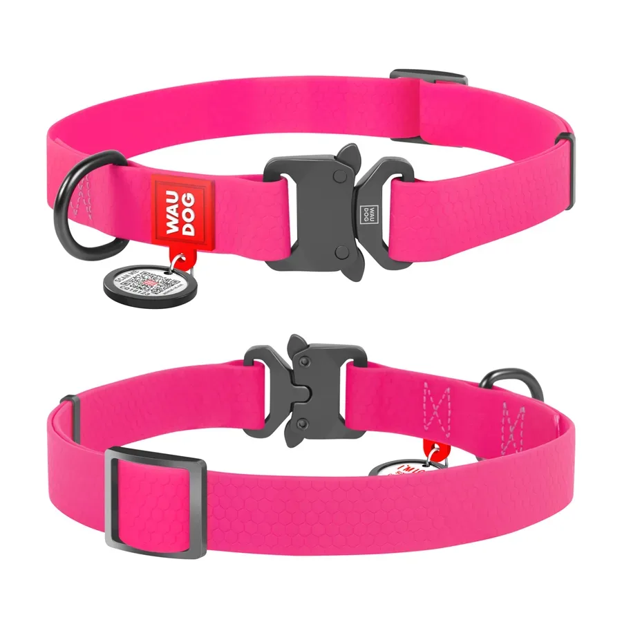 Нашийник для собак водостійкий, металева пряжка, L, рожевий WAUDOG Waterproof Collar