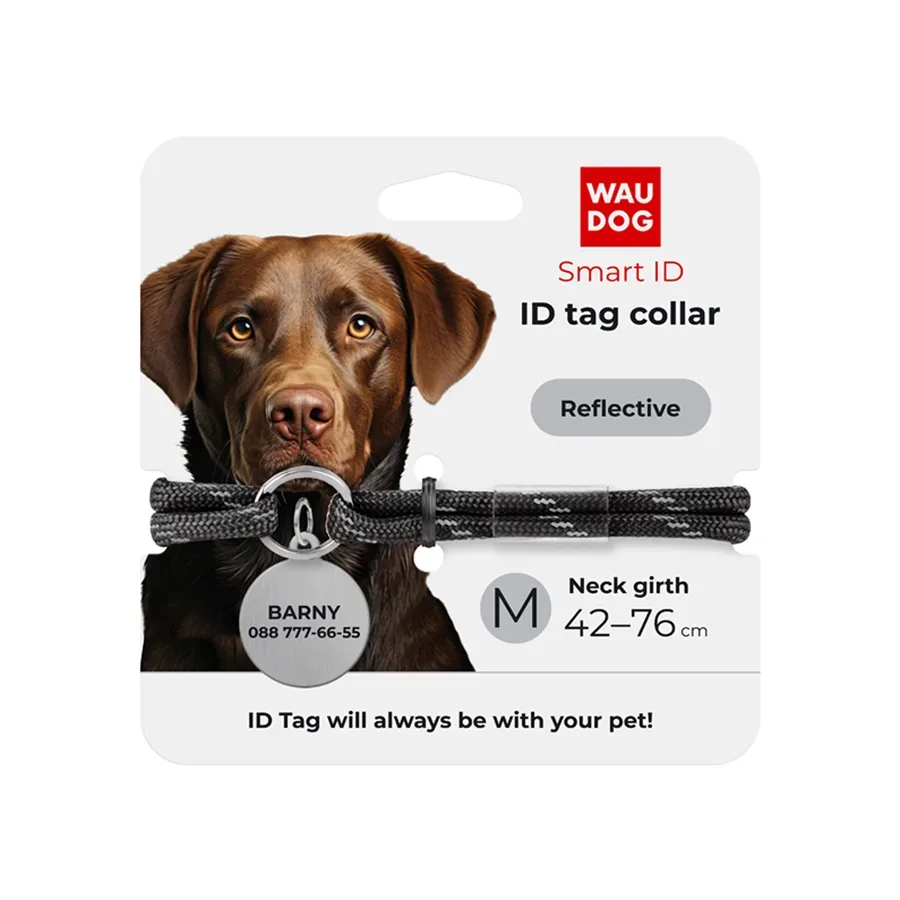 Шнурок для адресника з паракорду, світловідбивний, M, чорний WAUDOG Smart ID Tag Cord