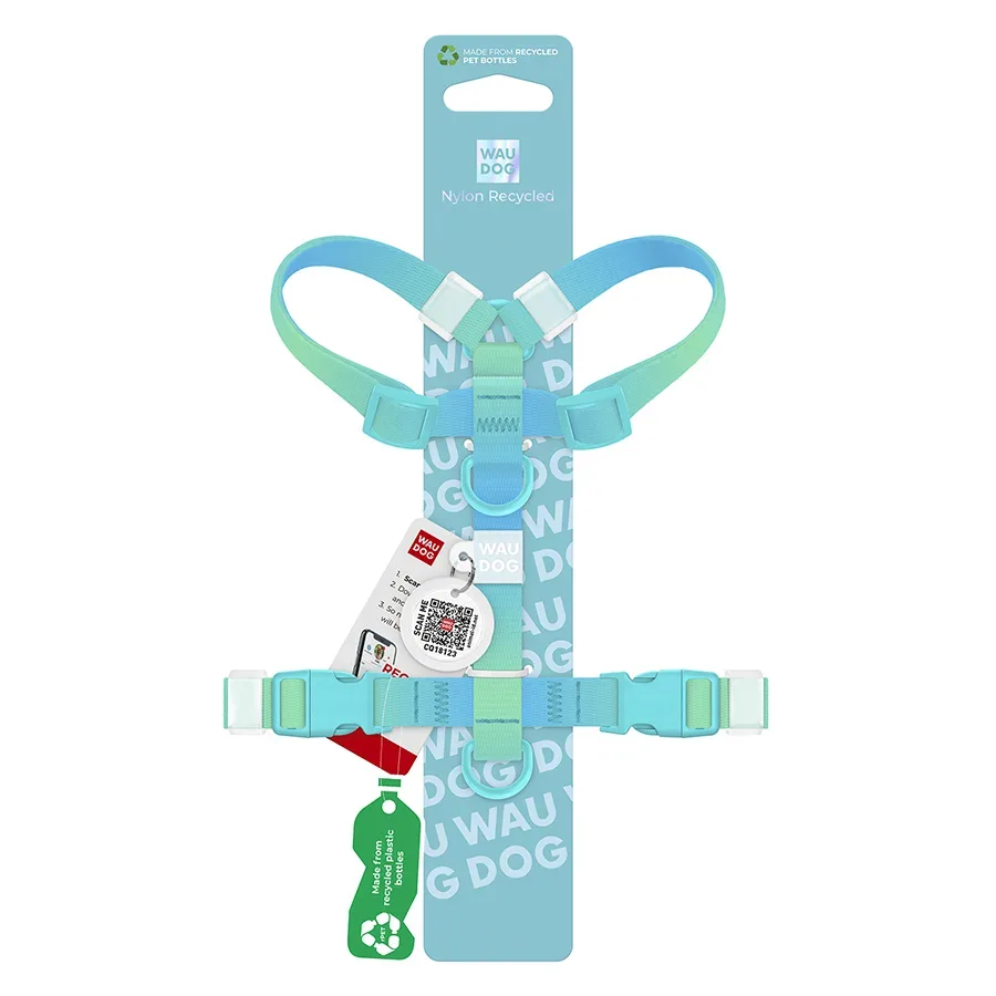 Шлея для собак анатомічна H-подібна, градієнт, XS, блакитний WAUDOG Nylon Recycled Harness
