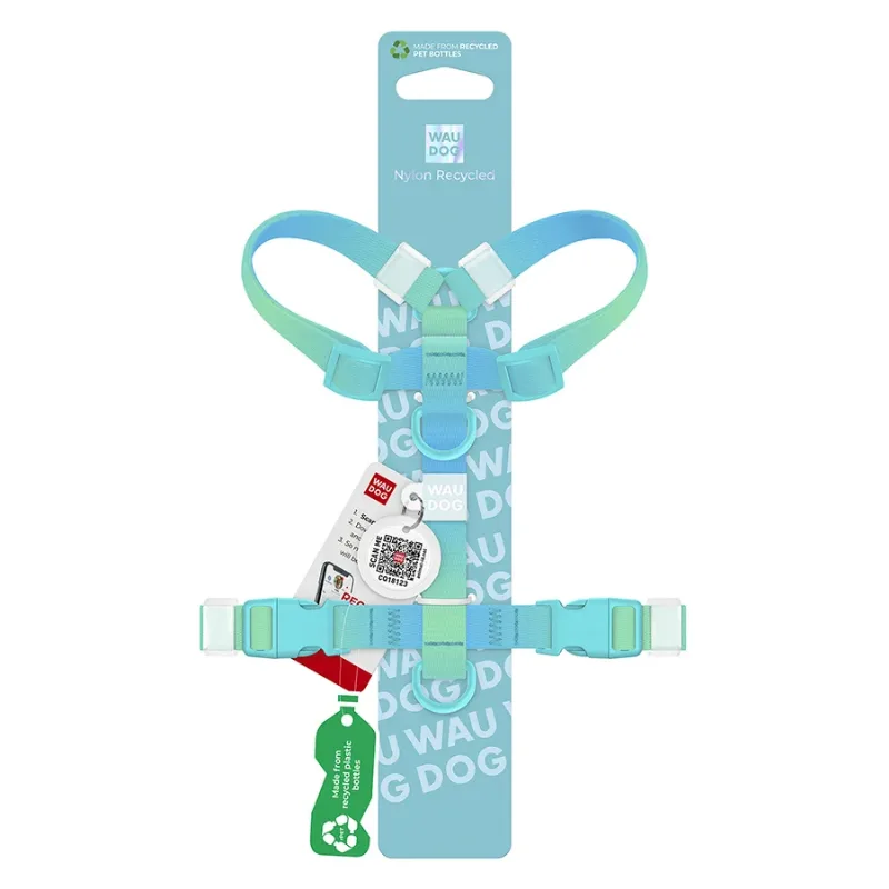 Шлея для собак анатомічна H-подібна, градієнт, XS, блакитний WAUDOG Nylon Recycled Harness