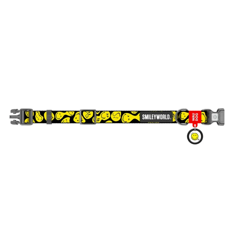Ошейник для собак нейлоновый «Смайлы на черном», M WAUDOG Nylon Collar Smileys on Black