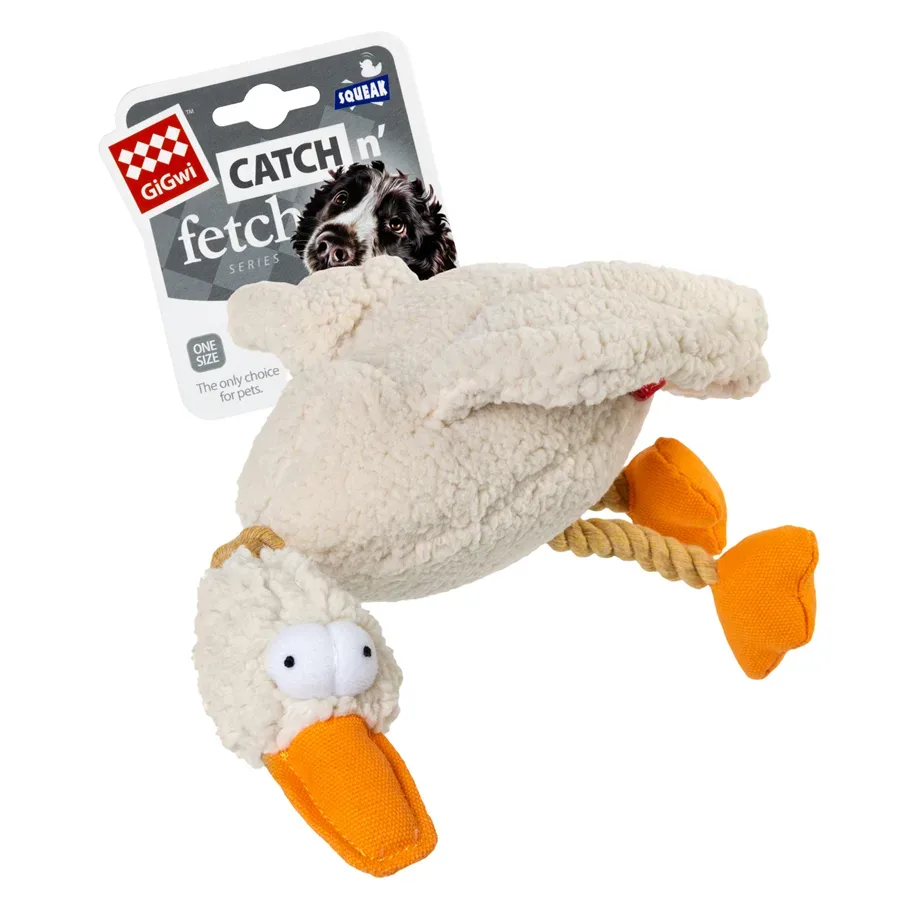 Іграшка для собак Качка з пищалкою, текстиль, мотузка, 36 см GiGwi Catch&fetch Duck Plush Toy