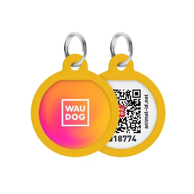 Адресник для собак і котів металевий, коло «Градієнт помаранчевий», S WAUDOG Smart ID Tag Orange Gradient