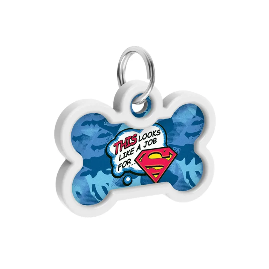 Адресник для собак і котів металевий, кістка «Робота для Супермена», M WAUDOG Smart ID Tag Job for Superman