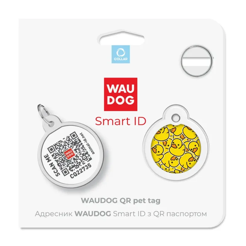 Адресник для собак та котів металічний, круг «Уточки», S WAUDOG Smart ID Tag Ducklings