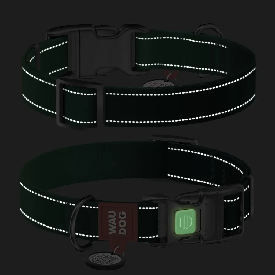 Ошейник для собак нейлоновый, светоотражающий, XL, зеленый WAUDOG Nylon Mono Collar