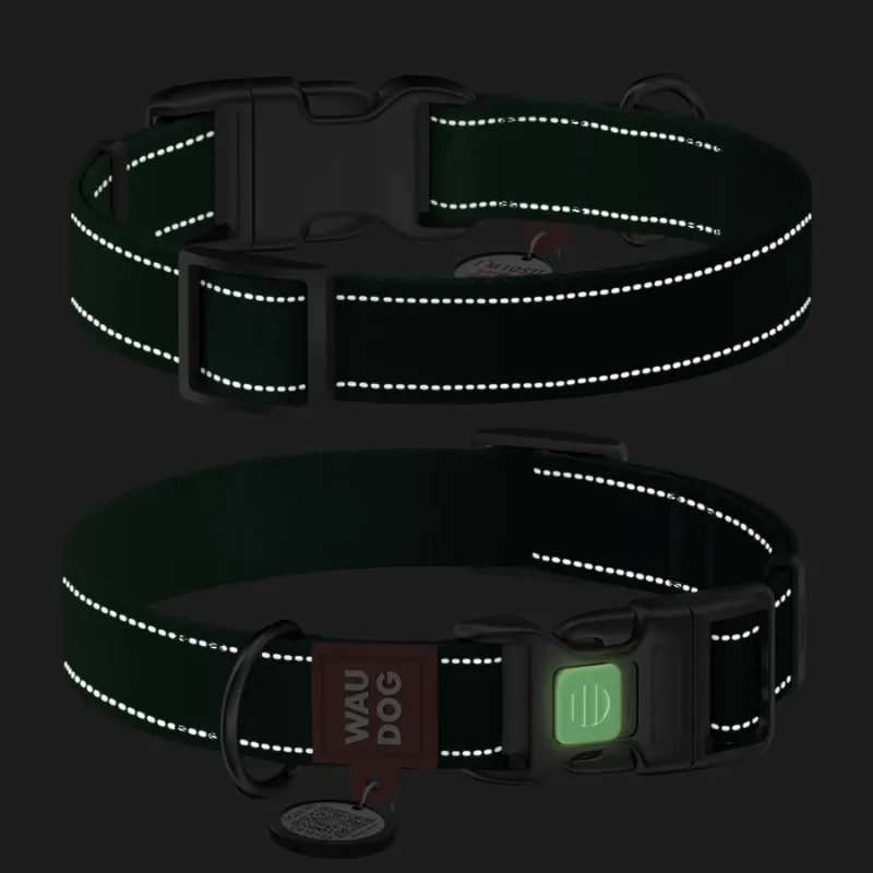 Ошейник для собак нейлоновый, светоотражающий, XL, зеленый WAUDOG Nylon Mono Collar