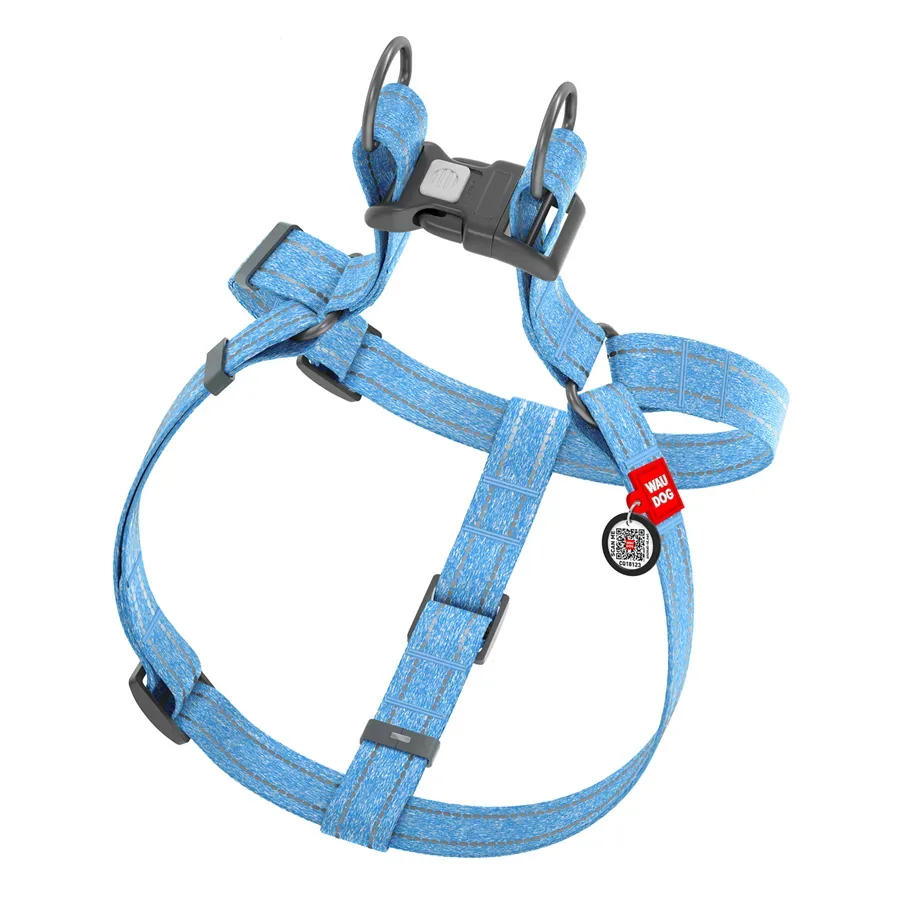 Шлея з відновленої бавовни, світловідбивна, S, блакитний WAUDOG Re-cotton Harness