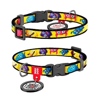 Ошейник для котов и мелких пород собак нейлоновый «Мохнатые монстры», XS WAUDOG Nylon Collar Furry Monsters