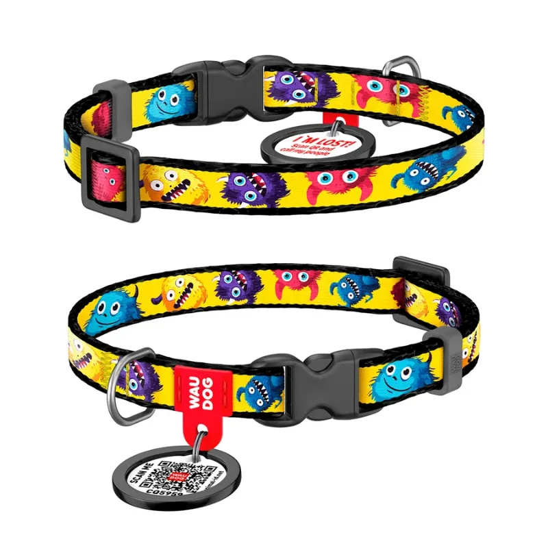 Ошейник для котов и мелких пород собак нейлоновый «Мохнатые монстры», XS WAUDOG Nylon Collar Furry Monsters