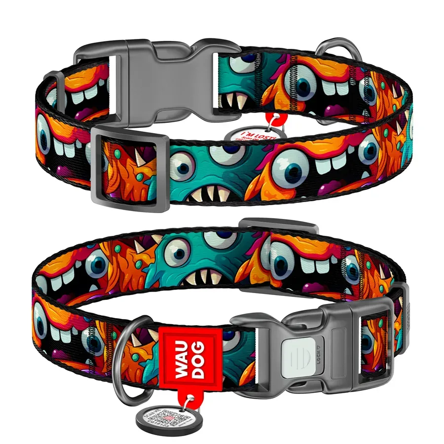 Ошейник для собак нейлоновый «Зубастые монстры», L WAUDOG Nylon Collar Toothy Monsters