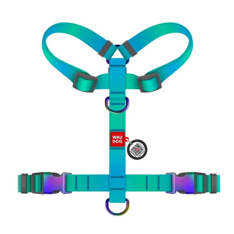 Шлея для собак анатомічна H-подібна, градієнт, L, блакитний WAUDOG Nylon Recycled Anatomic Harness