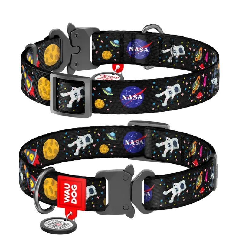 Ошейник для собак нейлоновый «NASA», металлическая пряжка, M WAUDOG Nylon Collar NASA