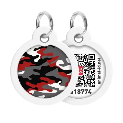 Адресник для собак и котов металлический, круг «Камо серый», L WAUDOG Smart ID Tag Grey Camo