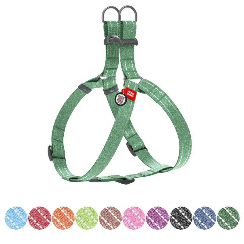 Шлея з відновленої бавовни, світловідбивна, L, зелений WAUDOG Re-cotton Harness